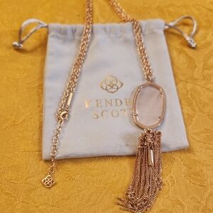 Kendra Scott Rose Quartz Pendant Tassel Necklace in Rose Gold